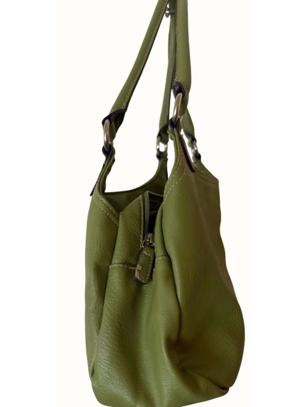 Merona Olive Green Faux Leather Shoulder Bag Gorgeous Bag w 2 Outer Pockets - Picture 5 of 9